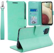 📱 samsung galaxy a12 case, double-n pu leather wallet case with credit card holder & wrist strap - shockproof protective cover for samsung a12 4g phone (green, 6.5 inch) logo