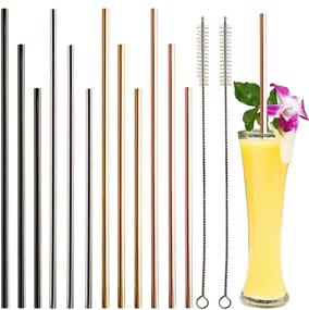 img 4 attached to 12+2 Pcs Reusable Stainless Steel Straws - Metal Straws in Gold, Silver, Rose Gold & Black - for 20 oz & 30 oz Tumblers (Straight)