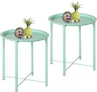 🌿 vecelo side/end table set of 2 - folding round metal anti-rust waterproof outdoor/indoor tray for living room bedroom balcony and office - light green logo