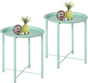 img 4 attached to 🌿 VECELO Side/End Table Set of 2 - Folding Round Metal Anti-Rust Waterproof Outdoor/Indoor Tray for Living Room Bedroom Balcony and Office - Light Green