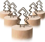 🌲 15 pack yaomiao wooden base place card holders with rustic iron wire picture clip stand - christmas party decoration, memo note, and photo clip holder (tree design) logo