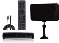 exuby digital converter box for tv with flat antenna, rf cord, full hd recording & watching of free digital channels (instant & scheduled recording, 1080p, hdmi out, 7 day program guide & lcd screen) logo