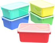 📦 storex small cubby bins: 5-pack plastic storage containers for classroom organization - non-snap lid, assorted colors, 12.2 x 7.8 x 5.1 inches (62406u05c) logo