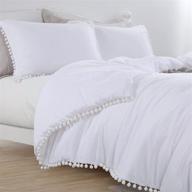 🛏️ ultra soft brushed microfiber comforter set king size with 2 ball fringe pillowcases - hombys pom poms lightweight bedding, white, down alternative logo