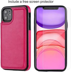 img 3 attached to 📱 JOYAKI iPhone 11 Wallet Case - Rose Red | Premium PU Leather Card Holder Case with Kickstand, Card Slots, Free Screen Protector, Double Magnetic Clasp | Durable & Shockproof Cover for iPhone 11 (6.1')