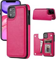 📱 joyaki iphone 11 wallet case - rose red | premium pu leather card holder case with kickstand, card slots, free screen protector, double magnetic clasp | durable & shockproof cover for iphone 11 (6.1') logo