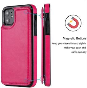 img 1 attached to 📱 JOYAKI iPhone 11 Wallet Case - Rose Red | Premium PU Leather Card Holder Case with Kickstand, Card Slots, Free Screen Protector, Double Magnetic Clasp | Durable & Shockproof Cover for iPhone 11 (6.1')