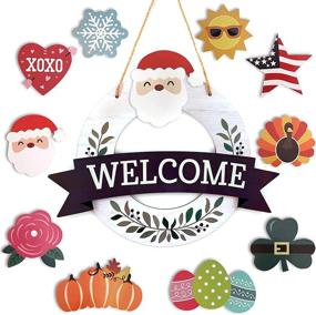 img 4 attached to Front Door Welcome Sign, Fanadith Christmas Decorations - 10 Interchangeable Icons Wall Decor Wreath for Christmas Day and Thanksgiving Day