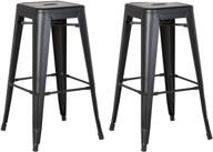 🪑 ac pacific modern backless light weight industrial metal barstool 4 leg design, 24" seat bar stools (set of 2), matte black finish - stylish, sturdy and space-saving bar seating logo