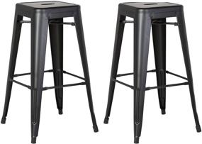 img 4 attached to 🪑 AC Pacific Modern Backless Light Weight Industrial Metal Barstool 4 Leg Design, 24" Seat Bar Stools (Set of 2), Matte Black Finish - Stylish, Sturdy and Space-Saving Bar Seating