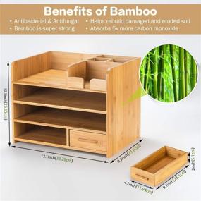 img 3 attached to 📚 Bamboo Desk Drawer Organizer - 4 Tier Wood Desktop Storage for Pencils, Notepads, Documents & Office Supplies - Ideal for Home Office