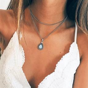 img 4 attached to ✨ Boho V Neck Women Accessories: Layered Bar Silver Drop Pendant Necklace by Fxmimior