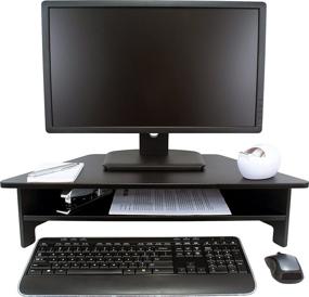 img 1 attached to Victor DC050 High Rise Monitor Stand: Elevate Your Monitor Ergonomically with Sturdy Wood Construction and Corner Shelf, Compatible with DC100 & DC200 - Black