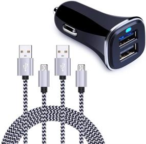 img 4 attached to 🚗 FiveBox Автомобильная зарядка Dual USB с двумя оплетенными Micro USB кабелями - 6 футовый кабель для зарядки Android для Samsung Galaxy, LG и другие.