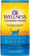 🐱 wellness complete health dry cat food: nutritious grains, natural, american-made, enriched with vitamins, minerals, and taurine, no meat by-products, artificial flavors, or preservatives logo