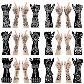 img 3 attached to 🎨 Xmasir Henna Tattoo Stencil Kit - 12 Large Sheets for Hand, Forearm, and Body Paint, Indian Arabian Temporary Tattoo Templates for Women and Girls (S9)