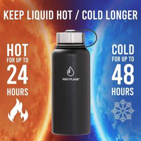 img 2 attached to 🍶 Premium Stainless Steel Insulated Water Bottle - 32oz Black, Wide Mouth, Straw Lid & Flex Cap, No Leaks, Keeps Liquids Hotter & Colder Longer