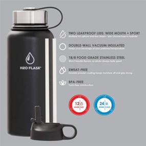 img 3 attached to 🍶 Premium Stainless Steel Insulated Water Bottle - 32oz Black, Wide Mouth, Straw Lid & Flex Cap, No Leaks, Keeps Liquids Hotter & Colder Longer