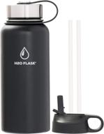 🍶 premium stainless steel insulated water bottle - 32oz black, wide mouth, straw lid & flex cap, no leaks, keeps liquids hotter & colder longer логотип