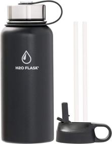 img 4 attached to 🍶 Premium Stainless Steel Insulated Water Bottle - 32oz Black, Wide Mouth, Straw Lid & Flex Cap, No Leaks, Keeps Liquids Hotter & Colder Longer