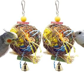 img 2 attached to 🦜 Meric Rattan Shredding Toys for African Greys, Lovebirds | Engage Instinctual Activity, Reduce Stress, Strengthen Legs, Parakeets | Discover Exciting Textures and Sounds | Set of 2 Toys