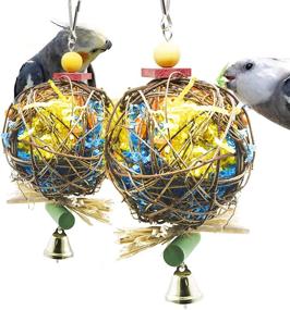 img 4 attached to 🦜 Meric Rattan Shredding Toys for African Greys, Lovebirds | Engage Instinctual Activity, Reduce Stress, Strengthen Legs, Parakeets | Discover Exciting Textures and Sounds | Set of 2 Toys