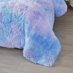 img 1 attached to 🛏️ Faux Fur Comforter Set: Soft & Stylish Blue Tie Dye Bedding, Perfect for Teen Girls & Women - 3Pcs Twin Size, 68x90 inches