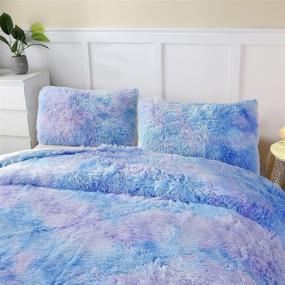 img 3 attached to 🛏️ Faux Fur Comforter Set: Soft & Stylish Blue Tie Dye Bedding, Perfect for Teen Girls & Women - 3Pcs Twin Size, 68x90 inches