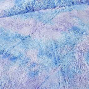 img 2 attached to 🛏️ Faux Fur Comforter Set: Soft & Stylish Blue Tie Dye Bedding, Perfect for Teen Girls & Women - 3Pcs Twin Size, 68x90 inches