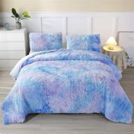 🛏️ faux fur comforter set: soft & stylish blue tie dye bedding, perfect for teen girls & women - 3pcs twin size, 68x90 inches logo