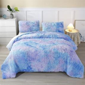 img 4 attached to 🛏️ Faux Fur Comforter Set: Soft & Stylish Blue Tie Dye Bedding, Perfect for Teen Girls & Women - 3Pcs Twin Size, 68x90 inches