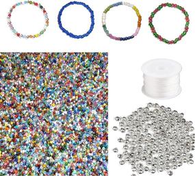 img 4 attached to 🔮 Seed Beads 4mm 6/0 Glass Pony Beading DIY Craft Jewelry Making Assorted Mixed Colors - Large Bulk Set of Beads (Kit - Beads & Stretch Cord)