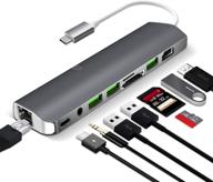 🔌 универсальный usb c хаб с 9 функциями: 1000м ethernet, 4к hdmi, usb 3.0, зарядка pd, кард-ридер, аудио микрофон - для macbook, chromebook и многое другое. логотип