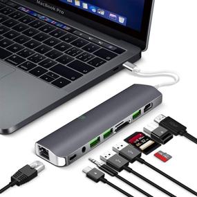 img 3 attached to 🔌 Универсальный USB C хаб с 9 функциями: 1000М Ethernet, 4К HDMI, USB 3.0, зарядка PD, кард-ридер, аудио микрофон - для MacBook, Chromebook и многое другое.