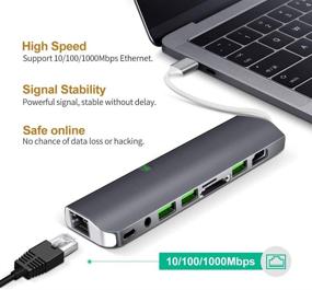 img 1 attached to 🔌 Универсальный USB C хаб с 9 функциями: 1000М Ethernet, 4К HDMI, USB 3.0, зарядка PD, кард-ридер, аудио микрофон - для MacBook, Chromebook и многое другое.