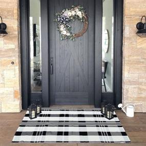 img 4 attached to 🐃 Stylish Buffalo Plaid Outdoor Rug: 27.5 x 43 Inches, Black & White Cotton Hand-Woven Checkered Front Welcome Door Mat - Ideal for Front Porch, Kitchen, Entry Way, Living Room