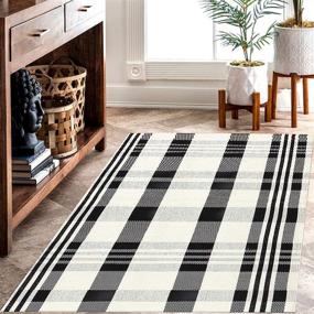 img 1 attached to 🐃 Stylish Buffalo Plaid Outdoor Rug: 27.5 x 43 Inches, Black & White Cotton Hand-Woven Checkered Front Welcome Door Mat - Ideal for Front Porch, Kitchen, Entry Way, Living Room