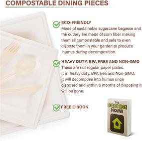 img 2 attached to 🌱 Balffor Square Disposable Compostable Biodegradable Eco-Friendly Plates & Silverware - 250 Count Set with Heavy Duty Cornstarch CPLA Forks, Spoon, Knives & Sugarcane Bagasse 10 and 8 Inch Plates - Includes E-Book