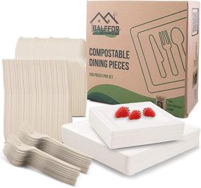 img 4 attached to 🌱 Balffor Square Disposable Compostable Biodegradable Eco-Friendly Plates & Silverware - 250 Count Set with Heavy Duty Cornstarch CPLA Forks, Spoon, Knives & Sugarcane Bagasse 10 and 8 Inch Plates - Includes E-Book