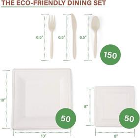 img 3 attached to 🌱 Balffor Square Disposable Compostable Biodegradable Eco-Friendly Plates & Silverware - 250 Count Set with Heavy Duty Cornstarch CPLA Forks, Spoon, Knives & Sugarcane Bagasse 10 and 8 Inch Plates - Includes E-Book