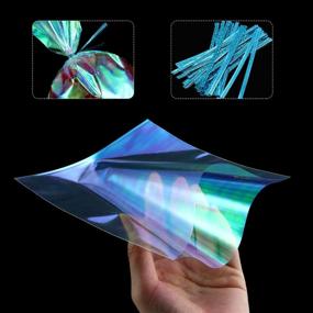 img 3 attached to 🌈 120 Pieces Iridescent Holographic Cellophane Party Favor Treat Bags with 200 Pieces 3 Colors Iridescent Holographic Twist Ties - Ideal for Party, Wedding, Girl Birthday (5 x 7 Inch)