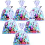 🌈 120 pieces iridescent holographic cellophane party favor treat bags with 200 pieces 3 colors iridescent holographic twist ties - ideal for party, wedding, girl birthday (5 x 7 inch) logo