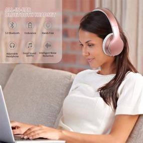 img 3 attached to 🎧 Premium Lightweight Bluetooth Headphones with Microphone - Perfect for Travel, Work, TV, PC, and Cellphone - Rose Gold