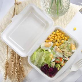 img 1 attached to 🍱 I00000 125Pack 100% Compostable Food Containers - Biodegradable Take Out Containers with Lid - Microwaveable Lunch Boxes - Made of Sugar Cane Fibers - 7"x5", 1 Compartment