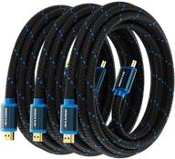 🔌 3 pack of 15-foot hdmi cables - 4k ultra hd, braided nylon, hdmi 2.0, 18gbps, 4k@60hz hdr, 3d, 2160p, 1080p, hdcp 2.2, arc - ideal hdmi cables for monitors and hdtv logo