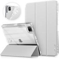 📱 infiland ipad pro 11 inch case 3rd generation - tri-fold cover with pencil holder, hd transparent clear back - compatible with ipad pro 11 2018/2020/2021 - silver [auto wake/sleep support] logo