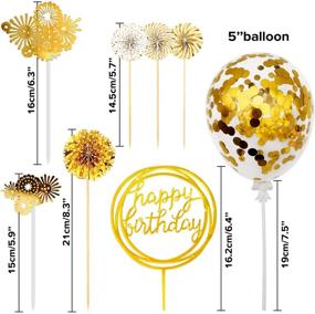 img 3 attached to Golden Theme Party Cake Topper & Decoration Set: MOVINPE Gold Cake Topper with Happy Birthday Paper Fans Banner, Confetti Balloon Fireworks & Golden Cupcake Topper - Perfect for Girl Boy Kid Women Man Birthday Party Decor