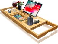 🛀 wood bamboo luxury bath caddy by nature gear - bathtub tray with extendable arms for books, tablets, and smartphones logo