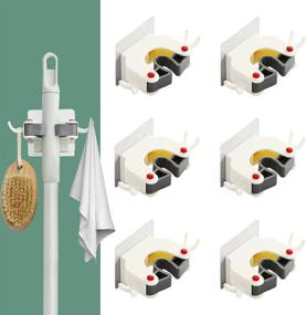 img 4 attached to Innovative 6 Pack Broom Holder Wall Mount with Hooks – Convenient Self Adhesive Mop and Broom Organizer for Home, Kitchen, Garden, Garage