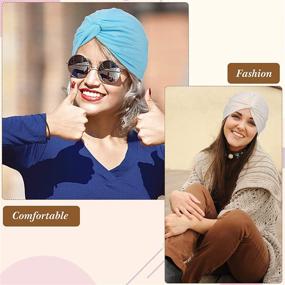 img 1 attached to 🎀 SATINIOR 4-Piece Turbans for Women - Soft, Pre-Tied Knot, Fashionable Pleated Turban Cap Beanie Headwrap Sleep Hat in 4 Colors